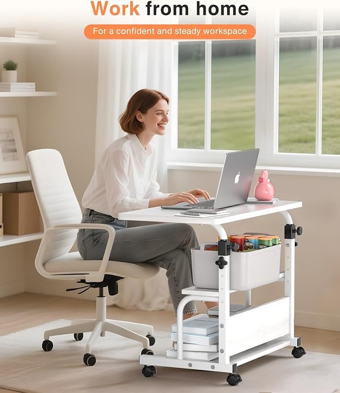 Portable rolling desk with adjustable height, 32-inch standing desk wi