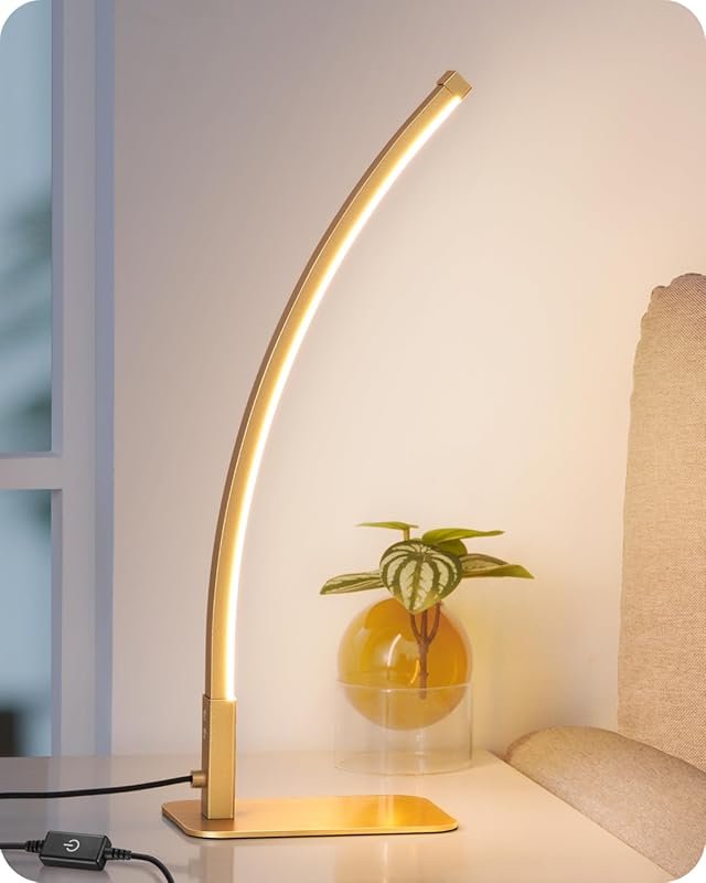 EDISHINE Curved LED Table Lamp: 3 Color Temperatures, Stepless Dimming