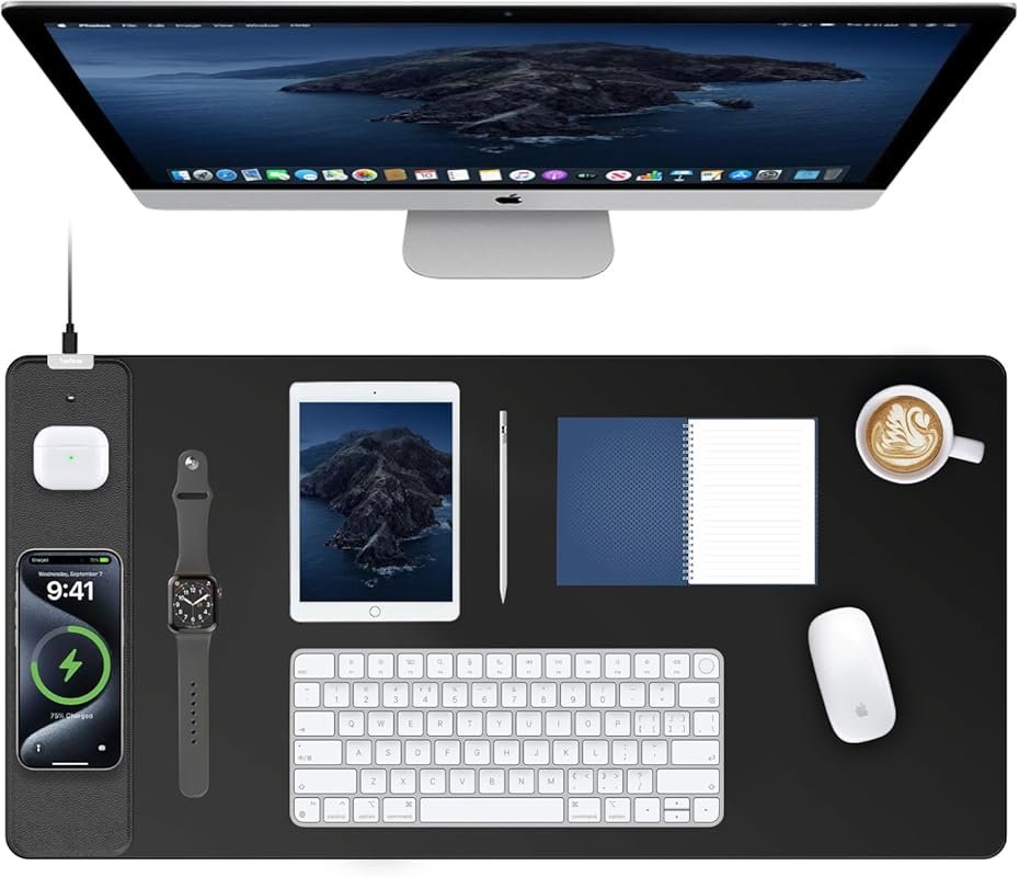 TopMade XXL Gaming Mouse Pad with 15W Wireless Charging - Waterproof, 