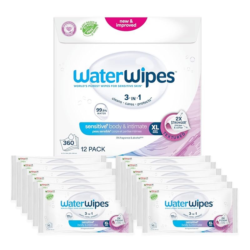 WaterWipes Adult Care Sensitive Body & Intimate Wipes, 360 Count 12 Pa