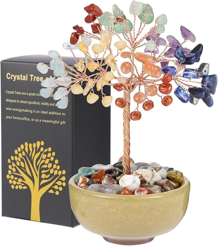 7 Chakra Abundance Tree: Handcrafted Ceramic Base, 5 Inch Feng Shui Bo