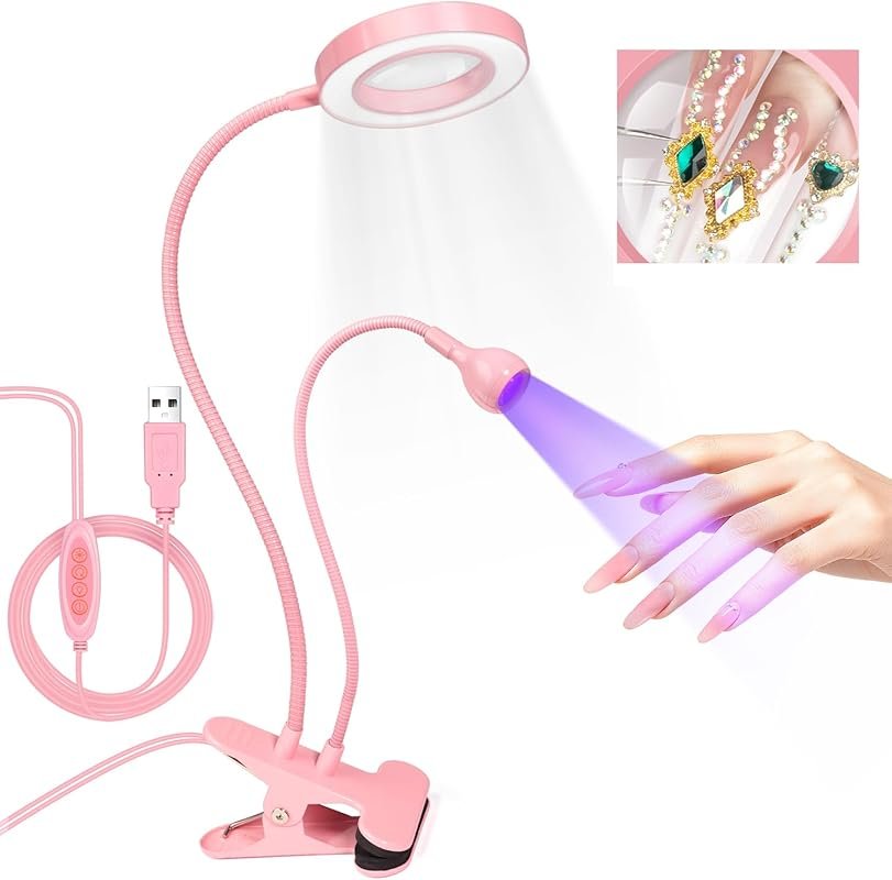 AORAEM Double-Headed LED UV Nail Lamp with Gooseneck, 6X Magnifier, Fl
