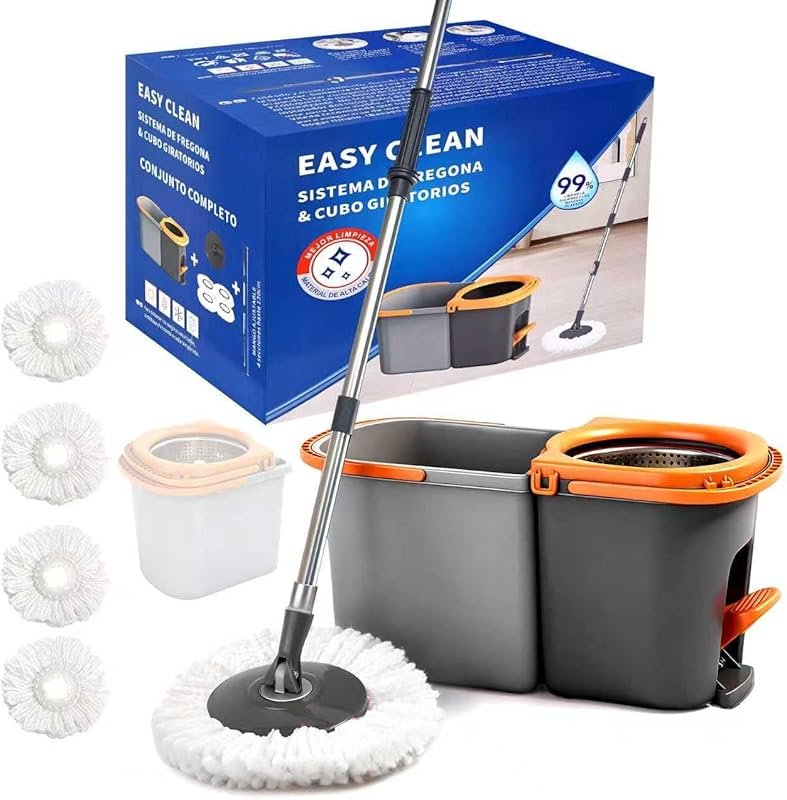 Spin Mop and Bucket Set with Detachable Double Buckets, Stainless Stee