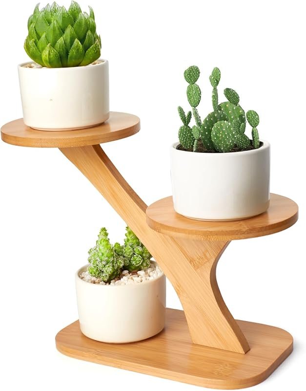 XXXFLOWER 3-Tier Wood Plant Stand for Small Desktop Succulent Windowsi