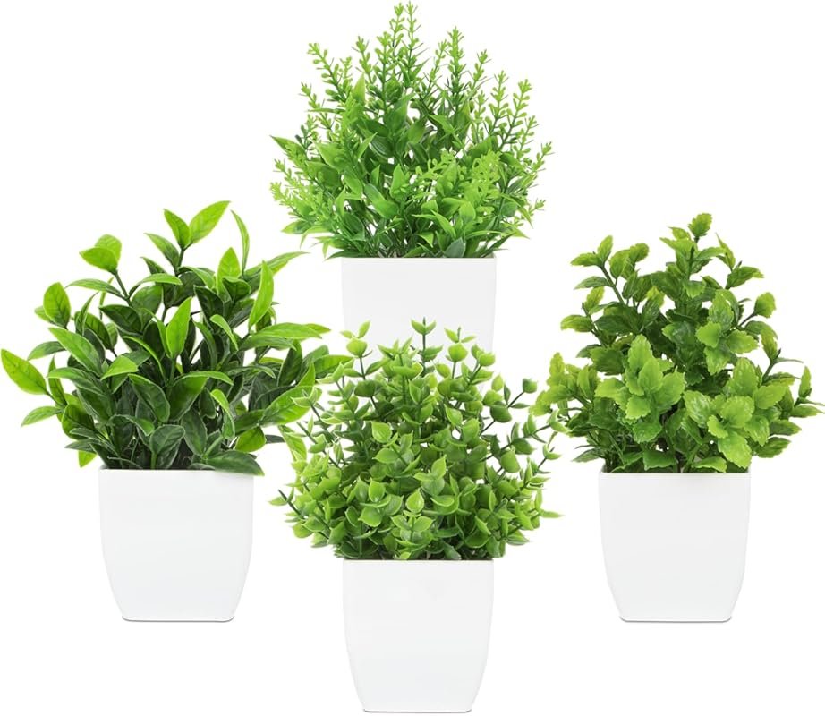 4 Pack Small Artificial Plants Potted - Mini Desk Plants for Table Bat