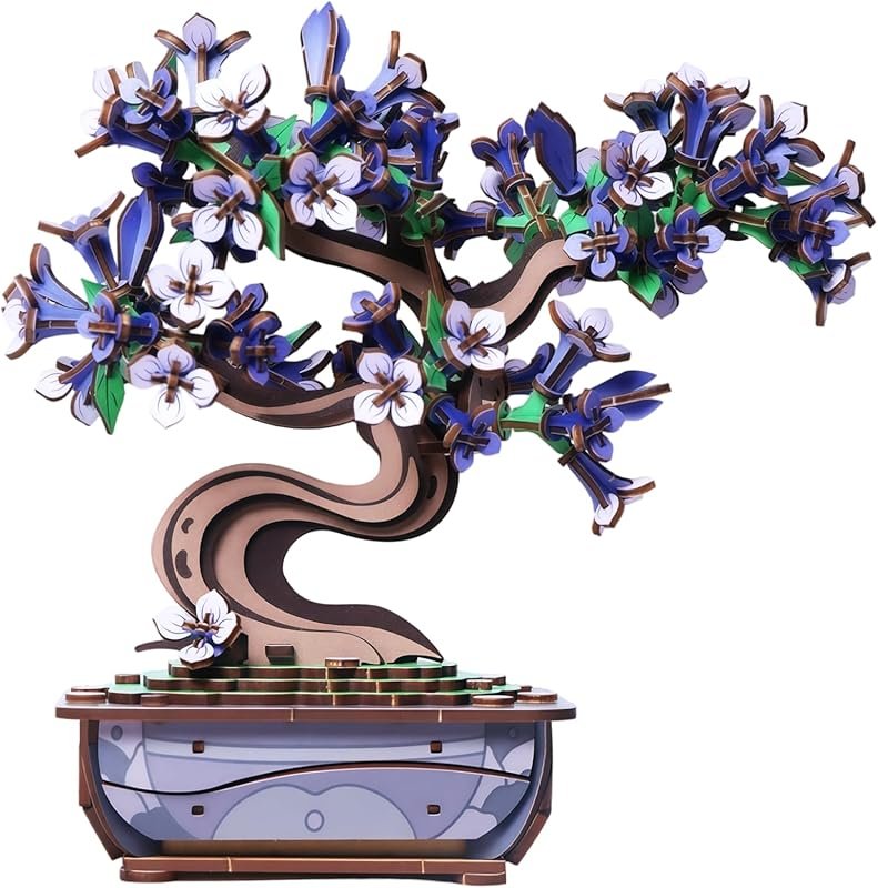 3D Wooden Flower Puzzle Bonsai Tree Set for Adults – Decor Toy for Des