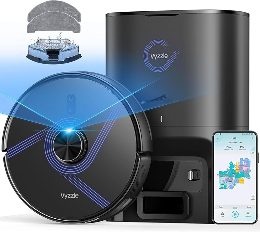 Vyzzle E20 Robot Vacuum and Mop: Self-Emptying, 6000Pa Suction, LiDAR 