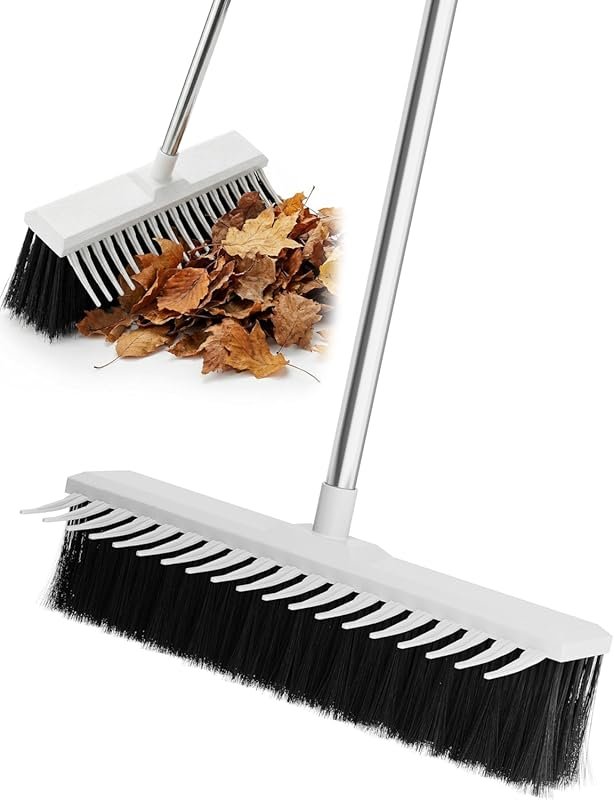 NiHome 2-in-1 Push Broom with Dual-Sided 16-Inch Head and Adjustable 6