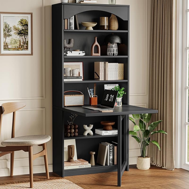 Wall Mount Fold Out Computer Desk with Storage - Space-Saving Folding 